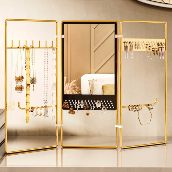 Schmuck Organizer mit Spiegel, 3 Stück Faltbare Schmuck Aufhänger, Dekorative Ständer für Sie
