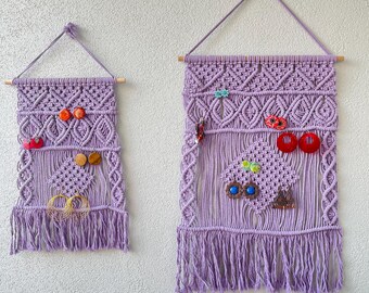 Macrame Hanging Wall Decor, Jewelry Holder Earring Display, Boho Organizer, Leaf Decor Gifts For Her
