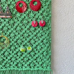 Macrame Hanging Wall Decor, Jewelry Holder Earring Display, Boho Organizer, Leaf Decor Gifts For Her