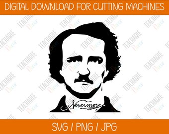 Edgar Allan Poe SVG / Halloween / Digital Download / Literature / Vector Art / Raven / Silhouette / Nevermore / Poetry / Edgar Allen Poe SVG