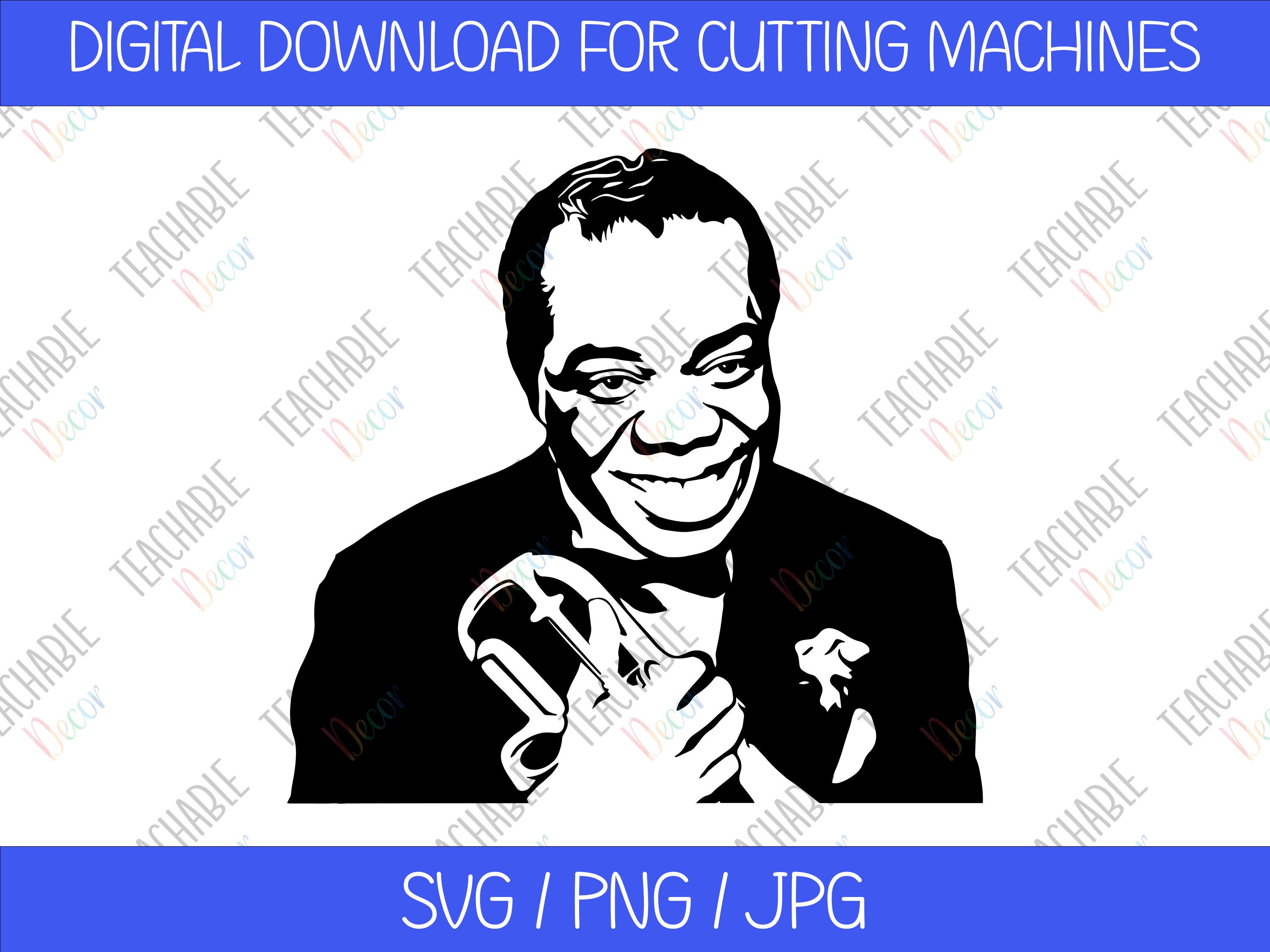 Louis Armstrong SVG / Jazz SVG / Trompete / Digital Download / Vector Art / Black History / SVG Decal Cut File / Louis Armstrong Silhouette