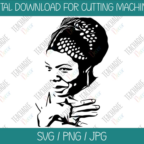 Maya Angelou SVG / Digital Download / Vector Art / Black History / Poetry / Literature / Female Poet / Maya Angelou Silhouette / SVG Decal