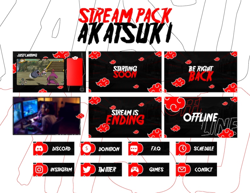 ANIMATED STREAM PACK - Akatsuki - Twitch Youtube Facebook Gaming Obs ...