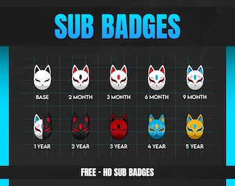 KITSUNE MASK [ Sub badges ] Designed for Twitch, Discord, Sub, Streamers