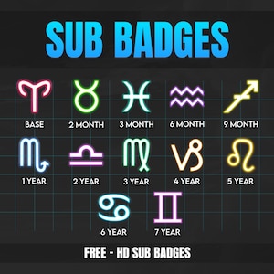 NEON ZODIAC SIGN [ Sub badges ] Designed for Twitch, Discord, Sub, Streamers