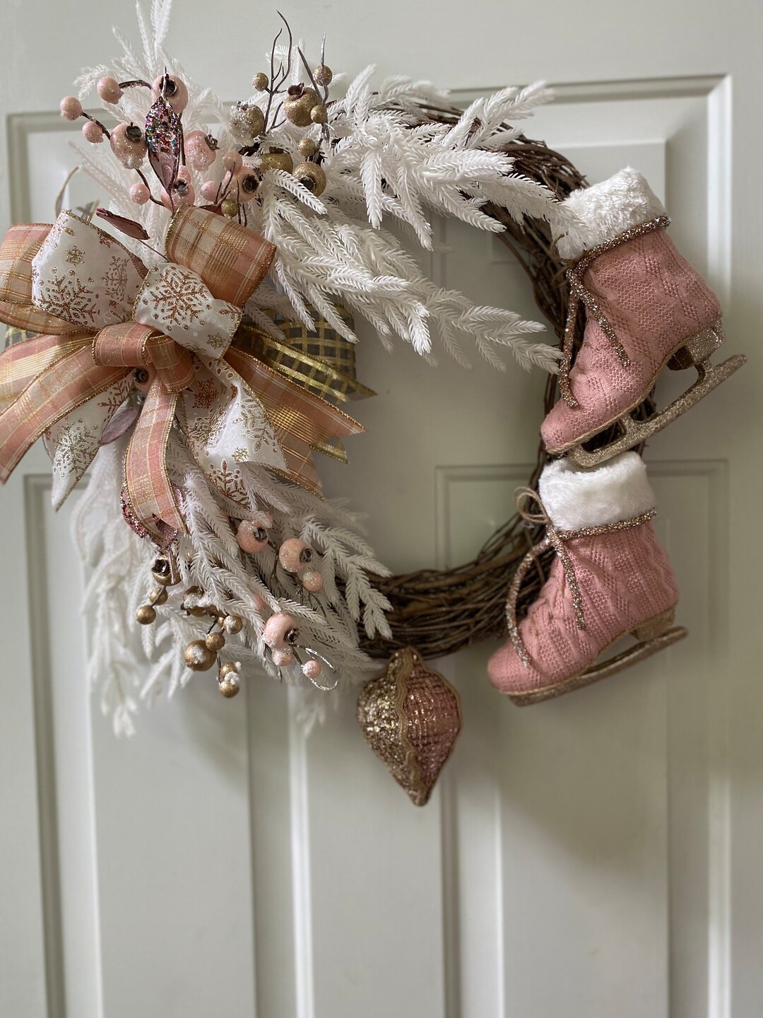 Winter Ice Skates Wreath Rose Gold Sweater Ice Skates Wreath Etsy