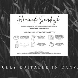 Étiquette et carte d'entretien pour le levain | Étiquette alimentaire Cottage | Étiquette pour stand de ferme | Modèle de toile | Conception modifiable