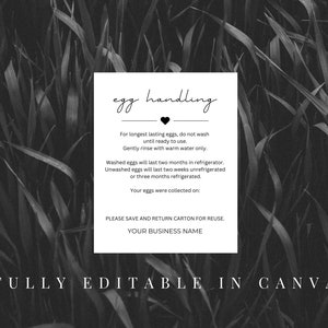 Egg Handling Label | Cottage Food Label | Farmstand Label | Canva Template | Editable Design