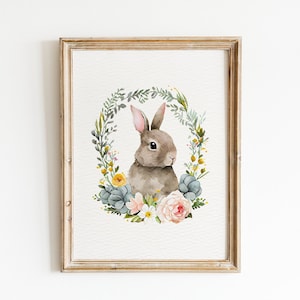 Easter Bunny Print, Easter Decor, Spring Rabbit Wall Art, Easter Printables, Pastel Easter Decor, Watercolor Easter Art  *DIGITAL DOWNLOAD*