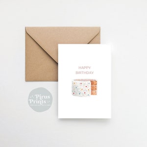Carte d'anniversaire imprimable, conception minimale de gâteau d'anniversaire d'aquarelle, téléchargement numérique instantané