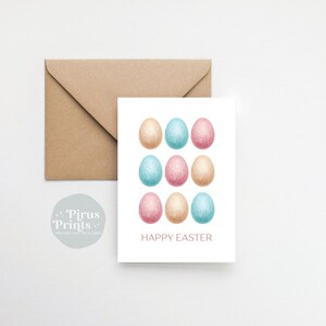 Printable Easter Card, Colorful Watercolor Easter Eggs Greeting Card , Instant Digital Download