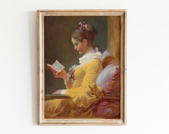 Young Girl Reading Print, Vintage Printable Wall Art, Light Academia Decor, Bookish Wall Art, Jean Honoré Fragonard Print *DIGITAL DOWNLOAD*