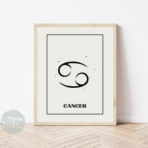 Cancer Zodiac Print, Astrology Printable Wall Art, Minimal Black & White Zodiac Print, Gift for Cancer Sign, Instant Digital Download