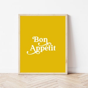 Bon Appetit Print, Printable Kitchen Wall Art, Dining Room Wall Decor, Retro Typography, Instant Digital Download
