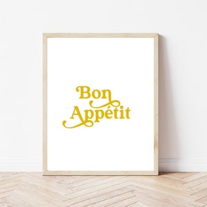 Bon Appetit Print, Printable Kitchen Wall Art, Dining Room Wall Decor, Retro Typography, Instant Digital Download