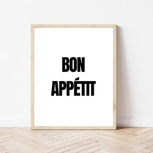 Kitchen Wall Art, Printable Bon Appetit Sign, Modern Kitchen Print, Black & White Dining Room Decor, Instant Digital Download
