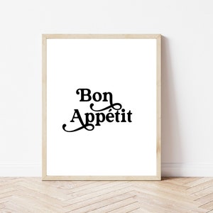 Bon Appetit Print, Printable Kitchen Wall Art, Dining Room Wall Art, Minimal Typography Wall Decor, Instant Digital Download