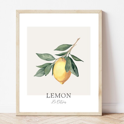 Lemon Print Printable Kitchen Wall Art Watercolor Lemon Wall Etsy