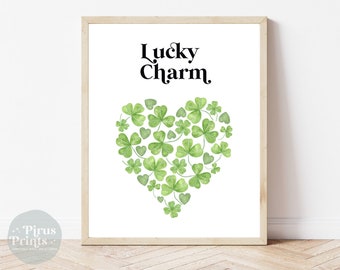 Lámina con forma de corazón de trébol, decoración de acuarela para el Día de San Patricio (descarga digital)