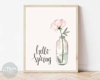 Watercolor Spring Flower Print, Pink Floral Wall Art (Digital Download)