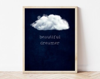 Blue Cloud Print, Abstract Night Sky Wall Art (Digital Download)