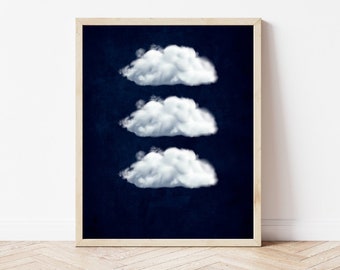 Blue Cloud Wall Art Print, Abstract Dark Academia Decor (Digital Download)