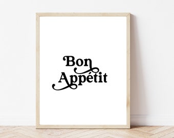 Bon Appetit Print, Printable Kitchen Wall Art, Dining Room Wall Art, Minimal Typography Wall Decor, Instant Digital Download