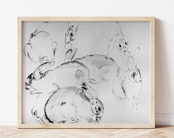 Vintage Rabbit Sketch Print, Neutral Easter Decor (Digital Download)