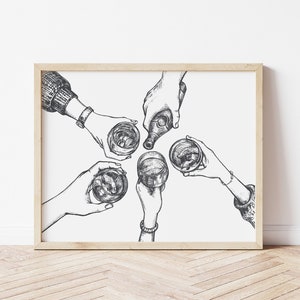 Bar Cart Wall Art, afdrukbare Bar Cart Decor, Cheers Print, Dinner Party Decor, Feestelijke Keuken Muurkunst, * DIGITALE DOWNLOAD *