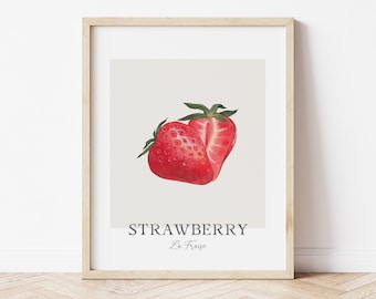 Watercolor Strawberry Print, Spring Kitchen Decor (Digital Download)