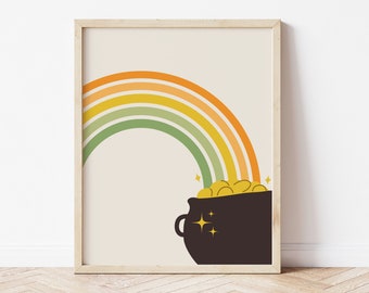 Pot O 'Gold Druck, St Patricks Day druckbare Wandkunst, Kinderzimmer Dekor, St Patricks Klassenzimmer Dekor, Boho Regenbogen | *DIGITALER DOWNLOAD*