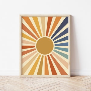 Boho Sun Print, Groovy Sun Printable Wall Art, Boho Sun Decor, Colorful Nursery Decor, Art Prints for Kids Room *DIGITAL DOWNLOAD*