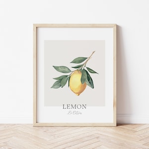 Lemon Print, Printable Kitchen Wall Art, Watercolor Lemon Wall Decor, Fruit Art Print, Instant Digital Download