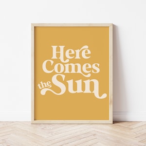 Here Comes The Sun Print, Boho Nursery Decor, Printable Summer Wall Art, Retro Beach Decor, Yellow Summer Decor, *DIGITAL DOWNLOAD*
