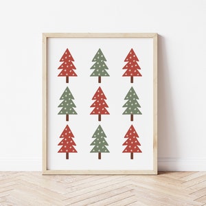 Weihnachtsbäume druckbare Wandkunst, rot & grün Weihnachtsdekor, moderne Weihnachtsdruck, Urlaub Dekor, sofortiger digitaler Download
