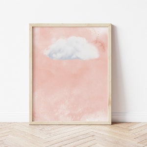 Pink Cloud Print, afdrukbare roze hemelmuurkunst, licht Academia decor, roze muur decor, maximalistisch decor, instant digitale download afbeelding 1