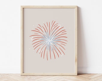 Fireworks Wall Art, Red White and Blue Patriotic Print (Digital Download)