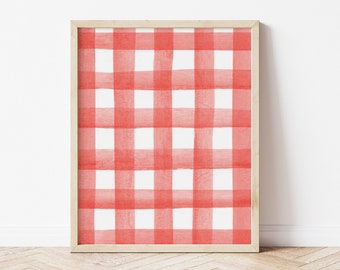 Watercolor Red Gingham Print, Summer Printable Wall Art, July Fourth Decor, Americana Decor, Farm House Decor, *DIGITAL DOWNLOAD*