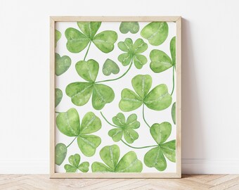 St Patricks Day Decor, Watercolor Shamrock Print, Spring Wall Art, Four Leaf Clover Poster, St Patricks Printables, *DIGITAL DOWNLOAD*