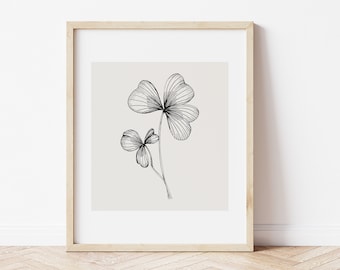 Minimalistiskt Shamrock Line Art-tryck, St Patrick's Day-dekor (digital nedladdning)