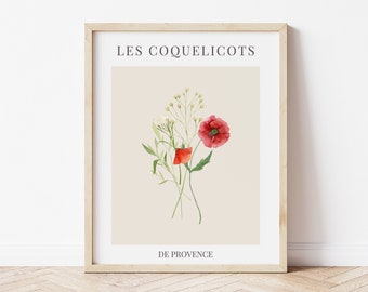 Poppies Botanical Print, Spring Decor, Printable Spring Wall Art, Floral Decor, Watercolor Wildflower Art Print, * DIGITAL DOWNLOAD *