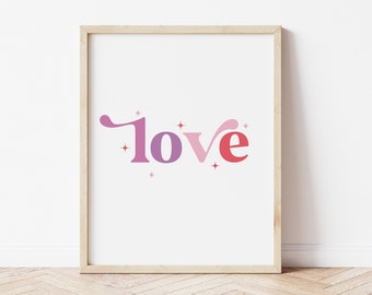 Love Print, Valentine's Day Printable Decor, Pink & Purple Valentines Day Wall Art, Pink Nursery Decor, Kids Valentines * DIGITAL DOWNLOAD *