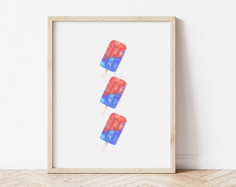 Watercolor Popsicle Print, Patriotic 4th of July Wall Art (Digital Download)