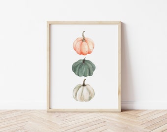 Pumpkin Watercolor Print, Printable Fall Decor, Pumpkin Wall Art, Pastel Thanksgiving Decor, Farmhouse Decor,  Instant Digital Download