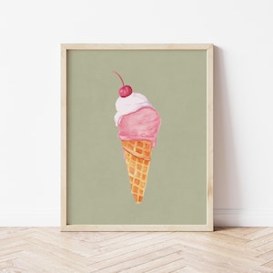 Aquarell Eis Poster, Retro Eis Wand Kunst, Sommer Dekor, Kinderzimmer Dekor, Eisdiele Dekor, * DIGITAL DOWNLOAD *