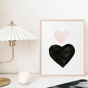 Watercolor Hearts Wall Art, Minimalist Hearts Decor, Black and Pink Valentines Day Print, Modern Nursery Decor DIGITAL DOWNLOAD image 3