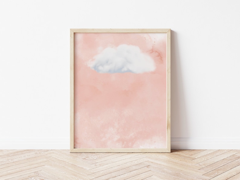 Pink Cloud Print, afdrukbare roze hemelmuurkunst, licht Academia decor, roze muur decor, maximalistisch decor, instant digitale download afbeelding 1