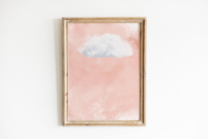 Pink Cloud Print, afdrukbare roze hemelmuurkunst, licht Academia decor, roze muur decor, maximalistisch decor, instant digitale download afbeelding 3