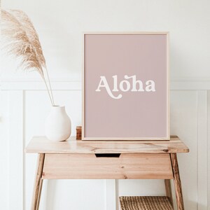 Pink Aloha Print, Printable Aloha Wall Art, Pink Beach Nursery Decor ...