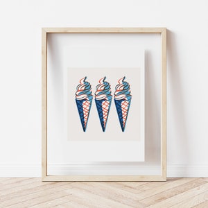 Ice Cream Cone Print, Fourth of July Printable Wall Art, July 4th Decor, Retro American Summer Poster, Instant Digital Download image 4